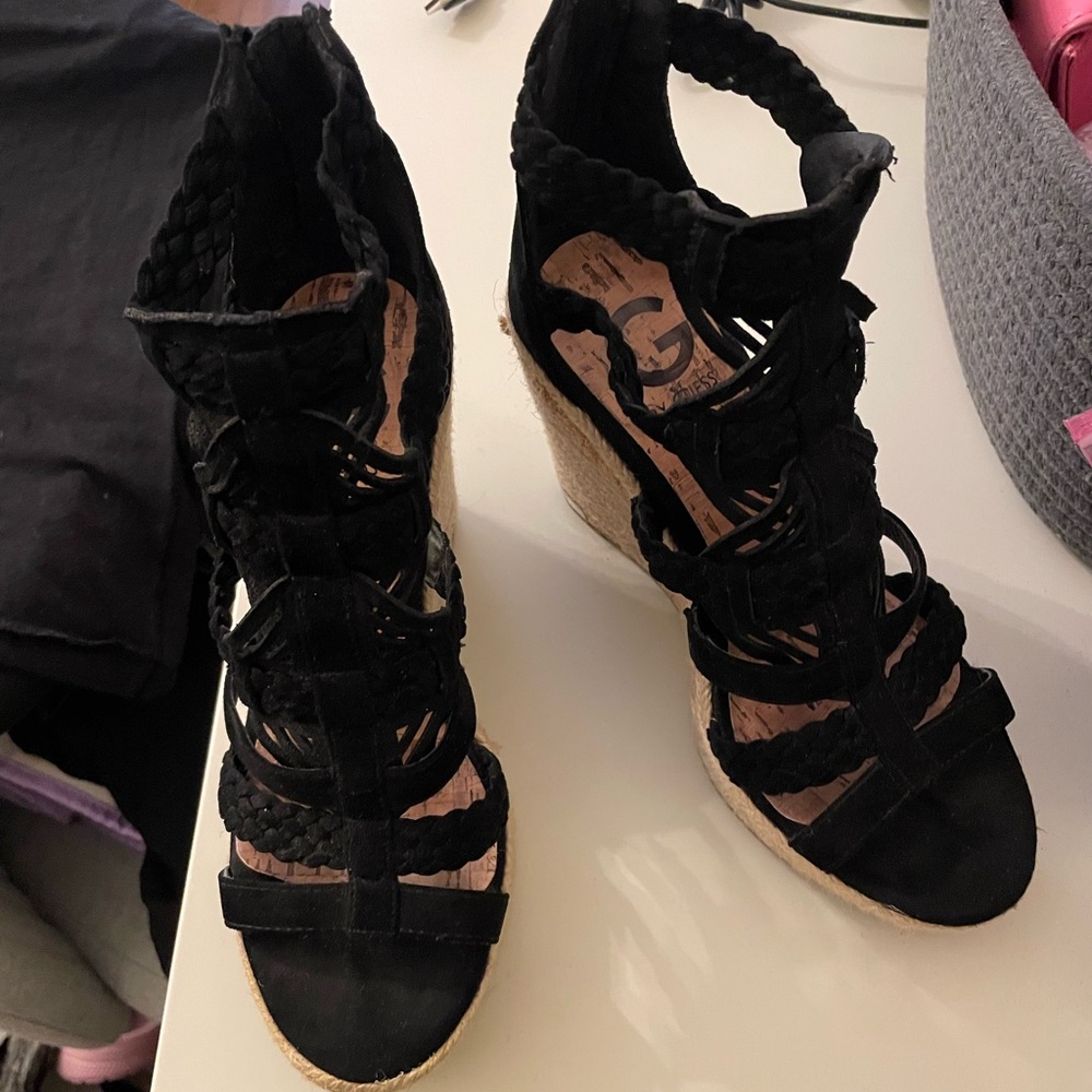 G by Guess Black Strappy Wedges